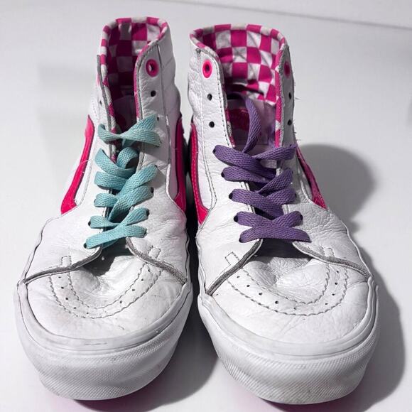 Vans White/Pink Checkered Lined, High Tops- 8.5W - Picture 2 of 9
